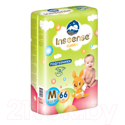 Подгузники детские Inseense Classic Plus M 6-11 кг / InsCM66Lime (66шт)