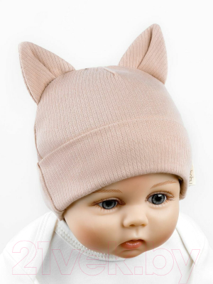 Шапочка для малышей Amarobaby Fashion Cat / AB-OD22-NE16FCa/03-40 (бежевый)