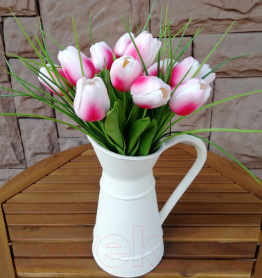 Искусственное растение ForGarden Тюльпаны в бежевом кувшине / BN10699 (розово-малиновый)
