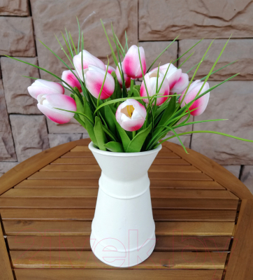 Искусственное растение ForGarden Тюльпаны в бежевом кувшине / BN10699 (розово-малиновый)