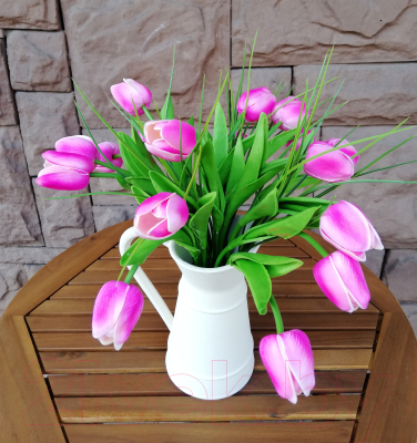 Искусственное растение ForGarden Тюльпаны в бежевом кувшине / BN10700 (розово-фиолетовый)
