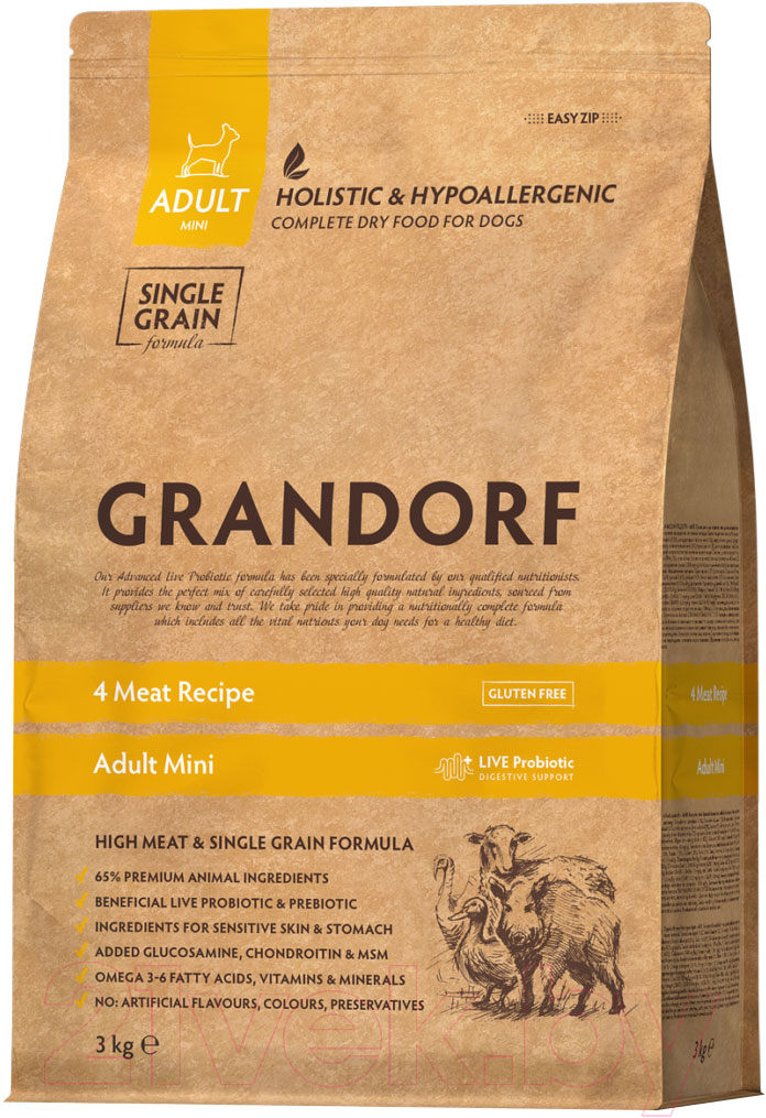 Сухой корм для собак Grandorf Dog 4 Meat Probiotic Mini Breeds (3кг)