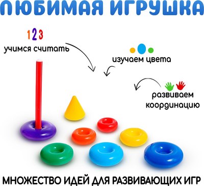 Развивающий игровой набор Соломон Пирамидка 7 колец с конусом / 9490530