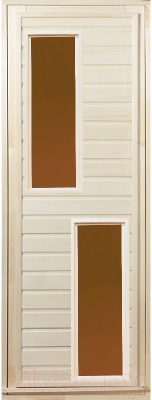 Деревянная дверь для бани Dlyabani Дуэт 80x190 / 402398 (бронзовое тонированное стекло, липа/коробка сосна)