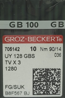 Набор игл для промышленной швейной машины Groz-Beckert UYx128 GBS 90 SUK GB-10 (для высокоэластичных тканей) - 