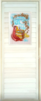 Деревянная дверь для бани Dlyabani Веник в тазу, мочалка 70x160 / 421567 (липа, коробка сосна) - 