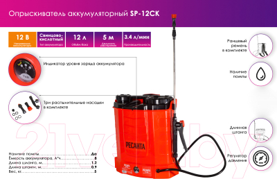Опрыскиватель аккумуляторный Ресанта SP-12СК (70/13/40)