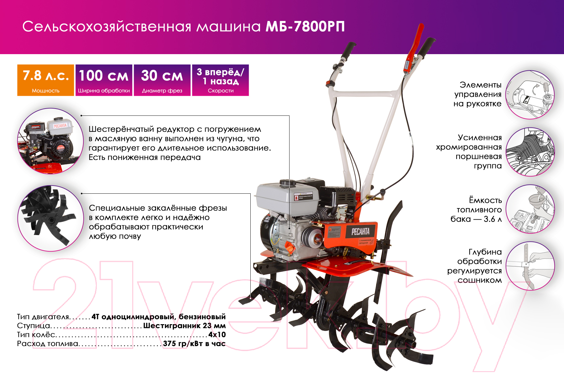 Мотокультиватор Ресанта МБ-7800РП