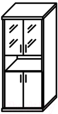 Шкаф с витриной Skyland СТ-1.4 комбинированный с малыми стеклянными и глухими дверьми (орех французский)