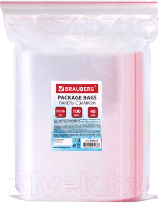 Комплект пакетов-слайдеров Brauberg Zip Lock / 606216 (100шт)