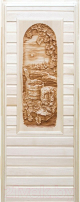 Деревянная дверь для бани Dlyabani Пиво, раки 80x180 / 441388 (липа, коробка сосна)