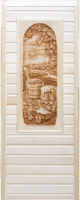 Деревянная дверь для бани Dlyabani Пиво, раки 80x160 / 441368 (липа, коробка сосна) - 