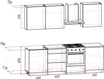 Готовая кухня Интермебель Микс Топ-4 1.8м (дуб крафт золотой/графит серый/мрамор лацио белый)