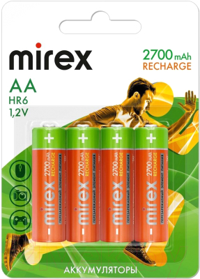 Комплект аккумуляторов Mirex HR6 2700mAh / HR6-27-E4 (4шт)