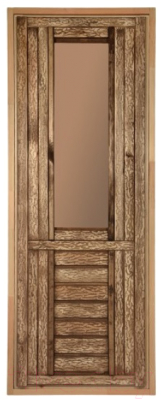 Деревянная дверь для бани Dlyabani Состаренная 80x190 / 300398 (бронзовое тонированное стекло, липа/сосна)