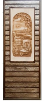 Деревянная дверь для бани Dlyabani Состаренная Пиво, раки 80x170 / 302378 (глухая липа, коробка сосна) - 