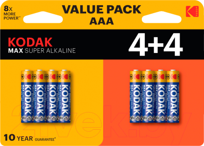 Комплект батареек Kodak Max Super Alkaline AAA LR03 4+4BL (8шт)