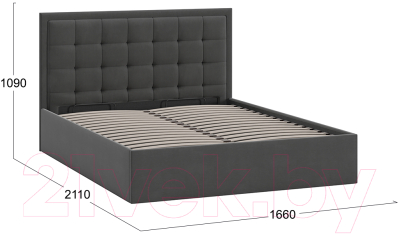 Двуспальная кровать ТриЯ Ника тип 1 с ПМ и заглушиной 160x200 (велюр графит)