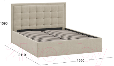 Двуспальная кровать ТриЯ Ника тип 1 с ПМ и заглушиной 160x200 (велюр мокко светлый)