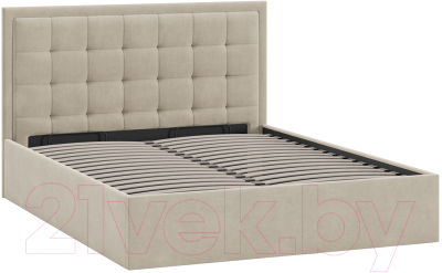 Двуспальная кровать ТриЯ Ника тип 1 с ПМ и заглушиной 160x200 (велюр мокко светлый)