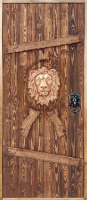 Деревянная дверь для бани Dlyabani Король лев 80x190 / 408098 (массив липа, коробка хвоя) - 