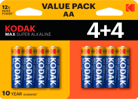 Комплект батареек Kodak Max Super Alkaline AA LR6 4+4BL (8шт) - 