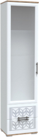 Шкаф-пенал с витриной Rinner Мармарис М07 (белый текстурный/белый глянец) - 