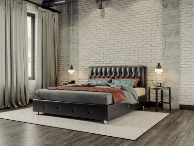 Двуспальная кровать Mebel-Ars Граф 160 (экокожа черная)