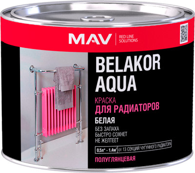 Краска MAV Belakor Aqua для радиаторов (500мл, белый полуглянцевый) -
