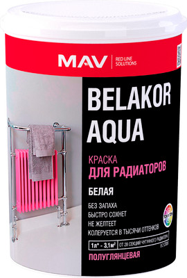 Краска MAV Belakor Aqua для радиаторов (1л, белый полуглянцевый) - 