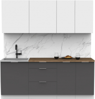 Кухонный гарнитур Интермебель Микс Топ-5 2.0м (белый премиум/графит серый/дуб фигурный светлый) - 