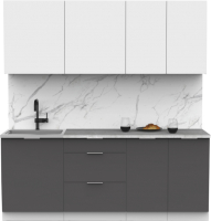 Кухонный гарнитур Интермебель Микс Топ-5 2.0м (белый премиум/графит серый/мрамор лацио белый) - 