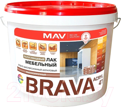 Лак MAV Brava ВД-АК-2041 мебельный (11л, бесцветный глянцевый)