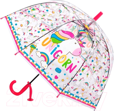Зонт-трость RST Umbrella Единорог 060A  (прозрачный/розовый)