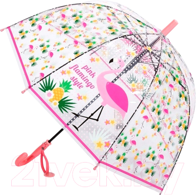 Зонт-трость RST Umbrella Фламинго 060A (прозрачный/розовый)