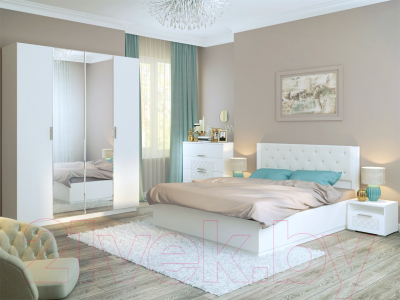 Двуспальная кровать Rinner Тиффани М40 с ПМ и каретной стяжкой 160x200 (белый текстурный)