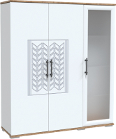Шкаф с витриной Rinner Мармарис М02 (белый текстурный/белый глянец) - 