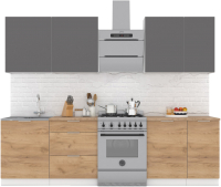 Готовая кухня Интермебель Микс Топ-6 2.1м (графит серый/дуб крафт золотой/мрамор лацио белый) - 