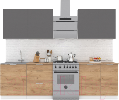 Готовая кухня Интермебель Микс Топ-6 2.1м (графит серый/дуб крафт золотой/мрамор лацио белый)