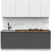 Кухонный гарнитур Интермебель Микс Топ-6 2.1м (белый премиум/графит серый/дуб фигурный светлый) - 