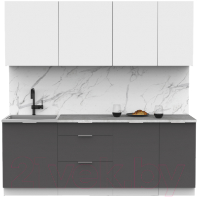 Кухонный гарнитур Интермебель Микс Топ-6 2.1м (белый премиум/графит серый/лунный камень)