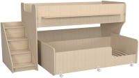 Двухъярусная кровать детская Капризун 12 Р444-2 с лестницей и ящиками (дуб млечный) - 