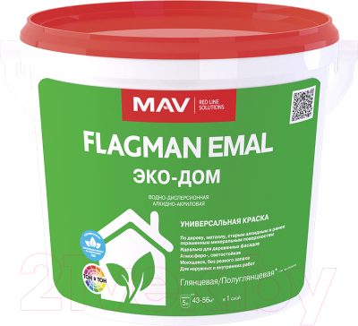 Краска MAV Flagman Emal Эко Дом (5л, белый полуглянцевый)