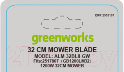 Нож для газонокосилки Greenworks 2517807