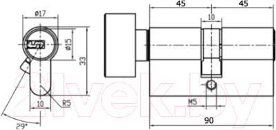 Цилиндровый механизм замка Prolok Home 90(45x45) (5 ключей, с вертушкой)