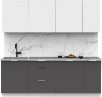 Кухонный гарнитур Интермебель Микс Топ-7 2.2м (белый премиум/графит серый/мрамор лацио белый) - 