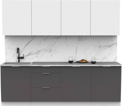 Готовая кухня Интермебель Микс Топ-8 2.4м (белый премиум/графит серый/мрамор лацио белый)