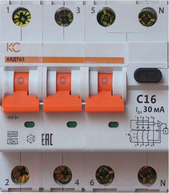 Дифференциальный автомат КС АВДТ-63 3р+N С 16А/100мА А 6кА / 72910