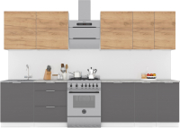 Готовая кухня Интермебель Микс Топ-9 2.6м (дуб крафт золотой/графит серый/мрамор лацио белый) - 