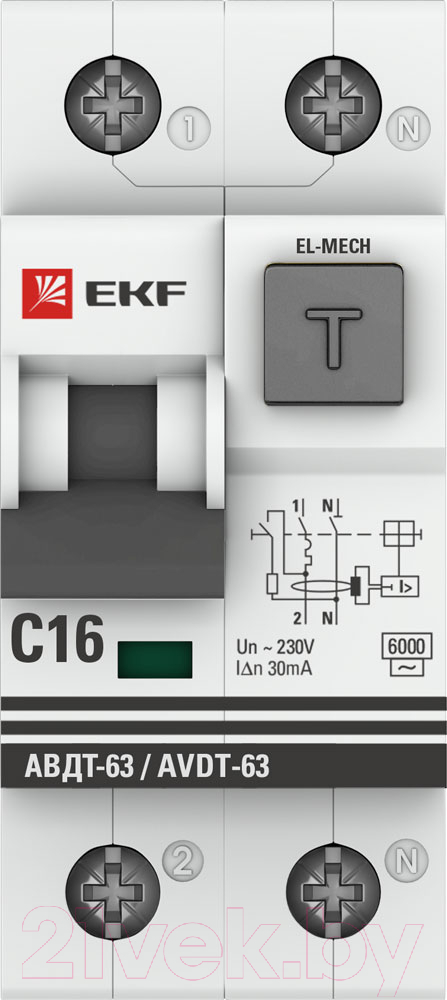 Дифференциальный автомат EKF Averes DVA-6 1P+N 16А 30мА (AC) 6кА / rrcbo6-1pn-16C-30-ac-av — фото 2